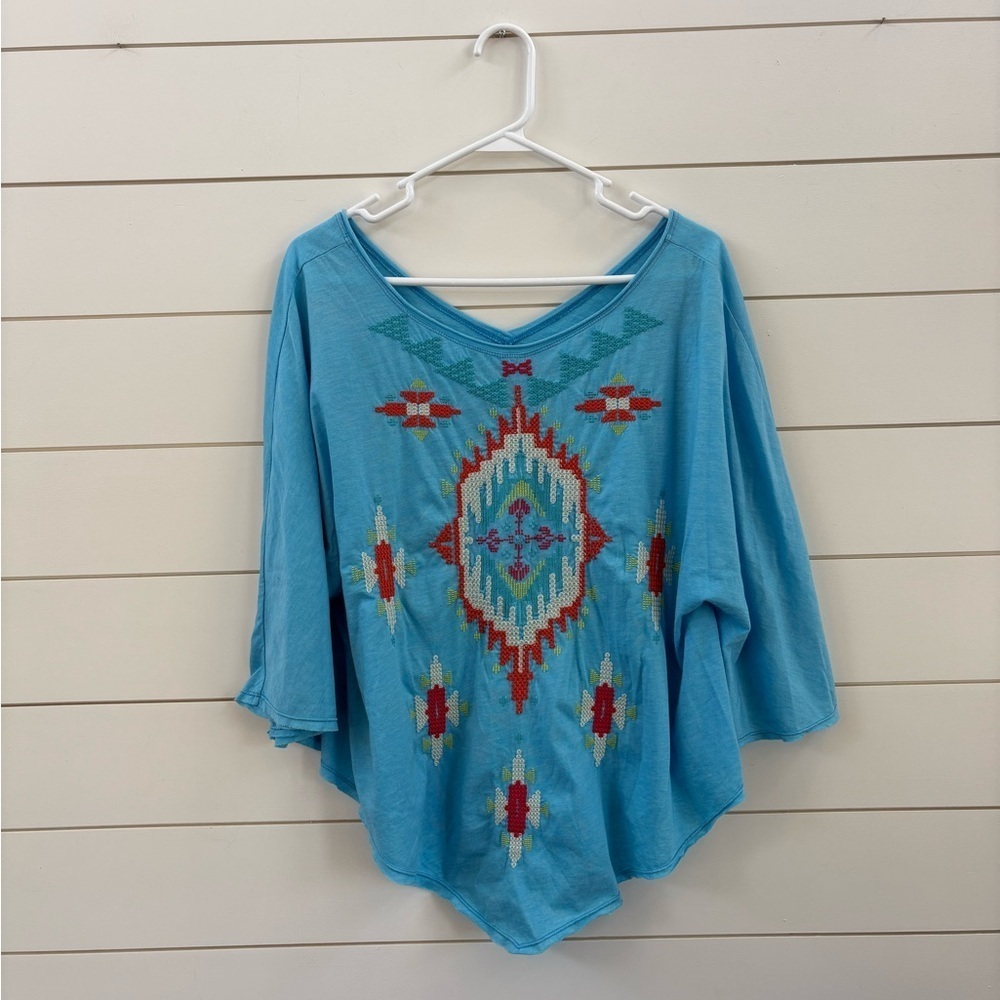 Johnny Was Blue Embroidered Blouse